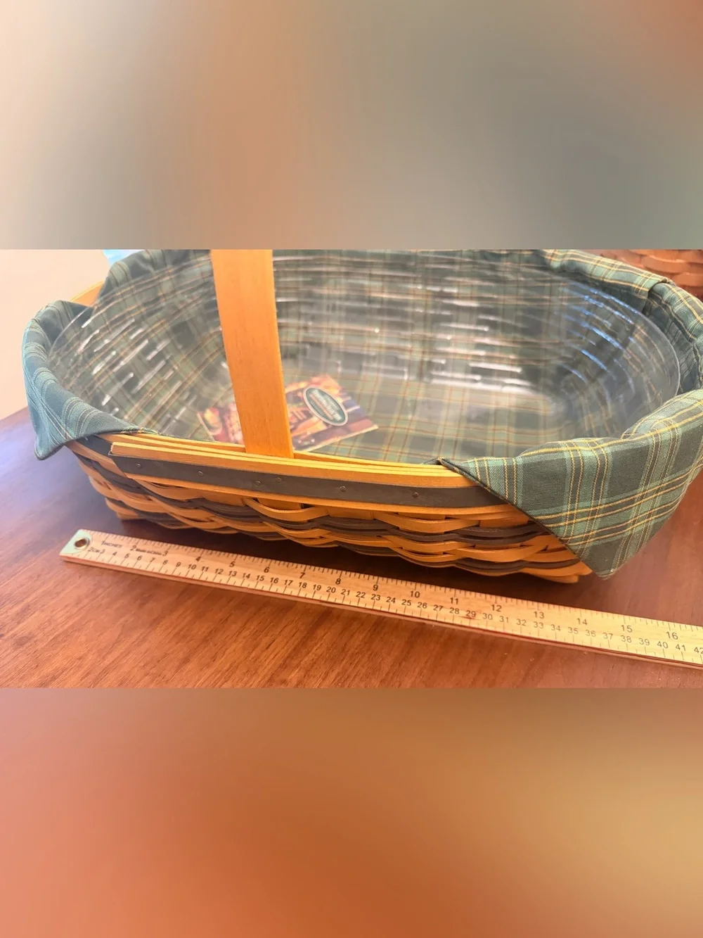 Longaberger Traditions Collection 1998 Hospitality Basket with Green Plaid Liner